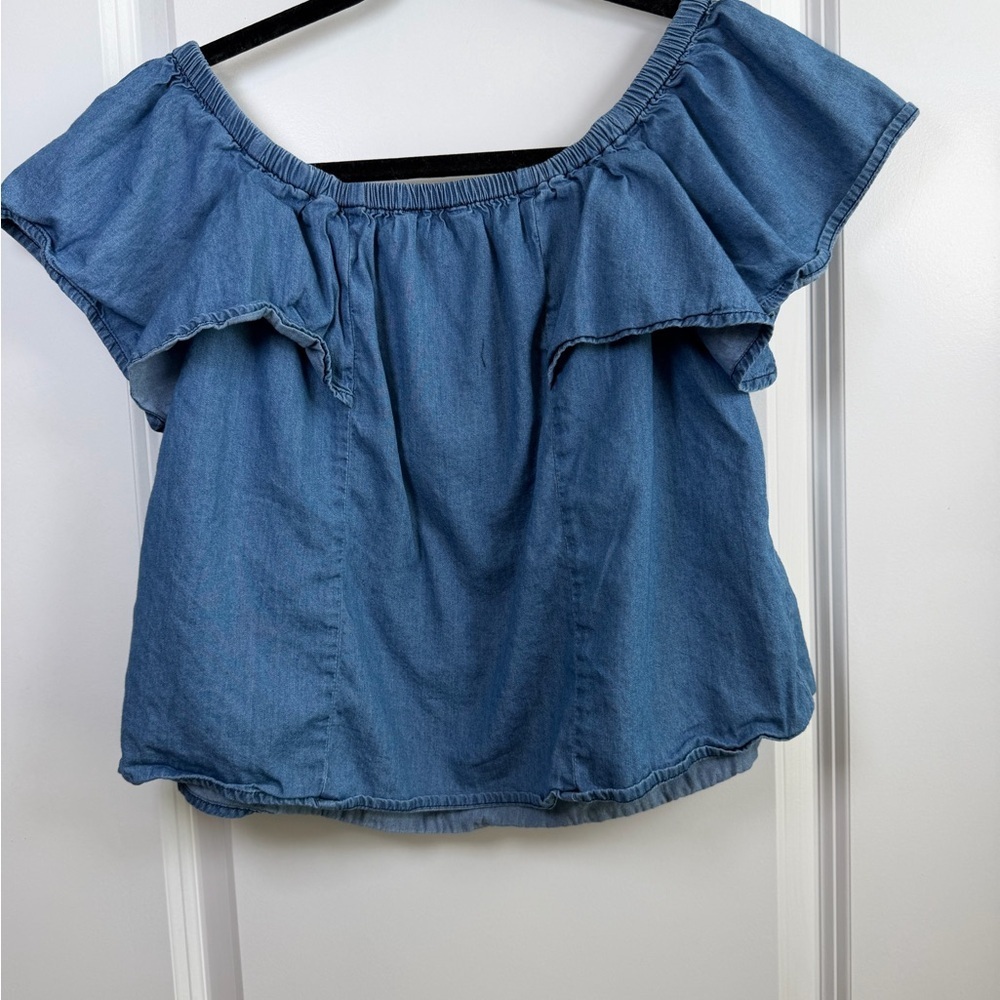 GB Girls Denim Blue Ruffle Blouse - Picture 3 of 4